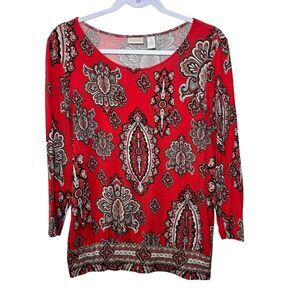 Chico's red/pink paisley-print 3/4-sleeve top size 1